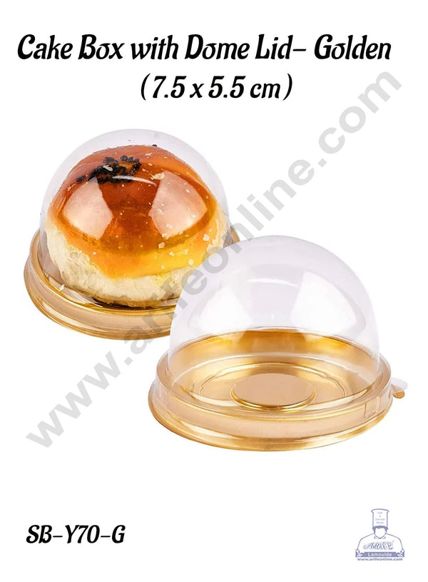 CAKE DECOR™ PVC Round Dome Pastry Box with Golden Base | Moon Cake Box | Dessert Package - (5 Pcs Pack)