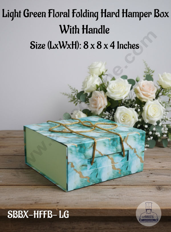 CAKE DECOR™ Light Green Marble Folding Hard Hamper Box With Handle | Gift Box | Present Box - 1 Pc | SBBX-HFFB-LG|