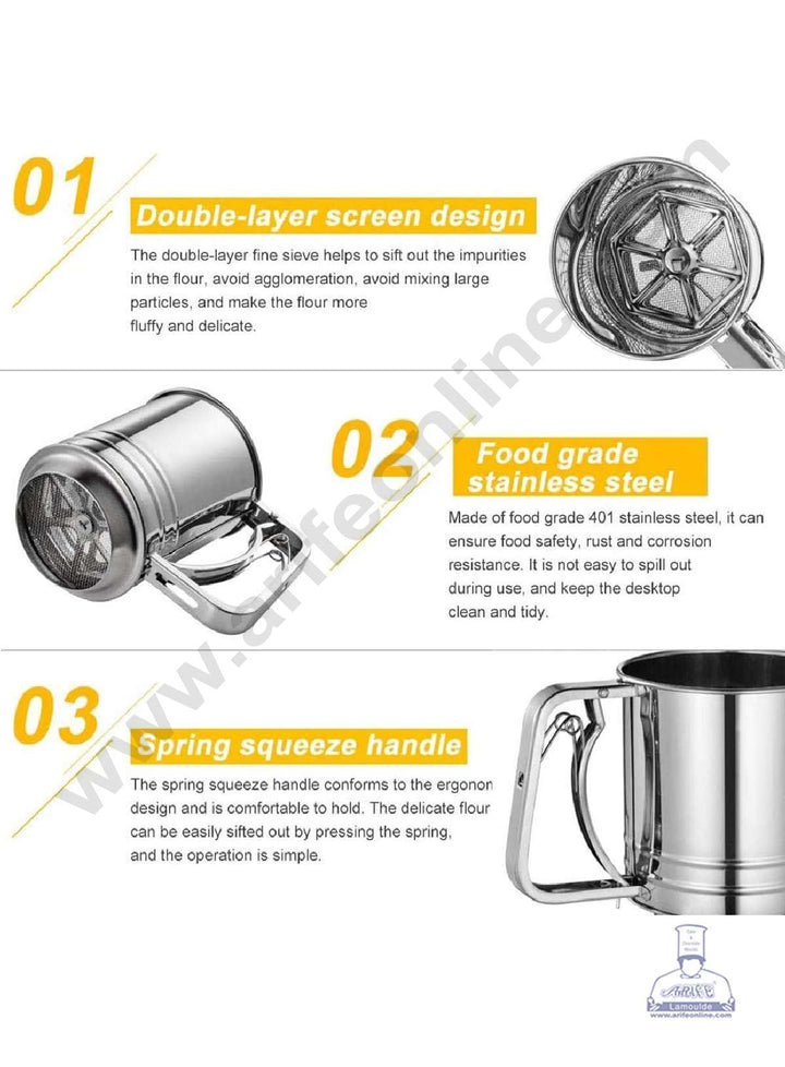 Baking Sifters 3-Piece Stainless Steel Flour Sifter Set - 6, 8 & 10 ...