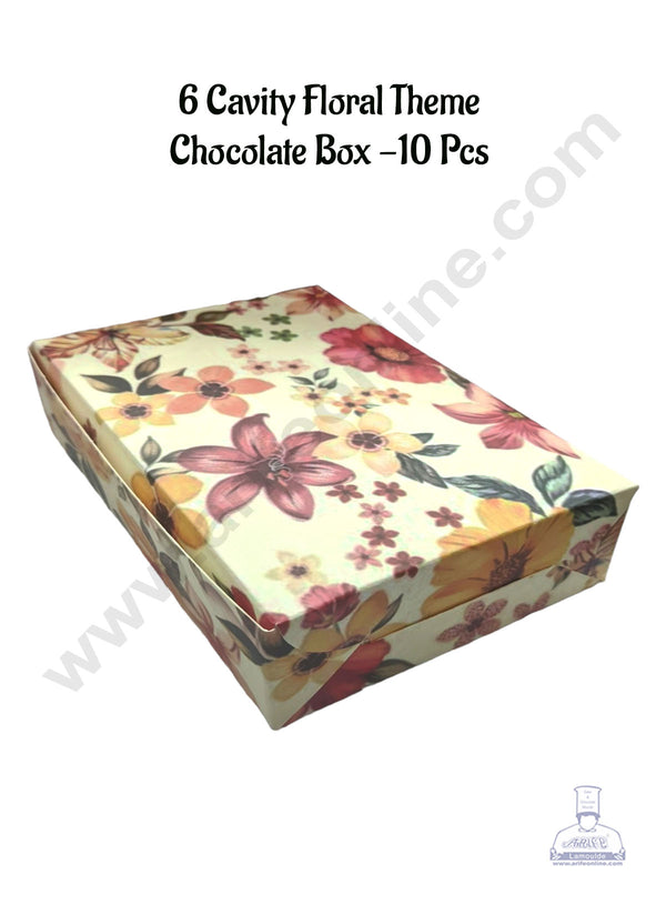 CAKE DECOR™ 6 Cavity Floral Theme Chocolate Box | Chocolate Carriers - 10 Pcs Pack