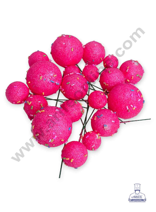 CAKE DECOR™ Glitter Fuchsia Pink with Sprinkles Faux Balls Topper For Cake and Cupcake Decoration - ( 20 pcs Pack )