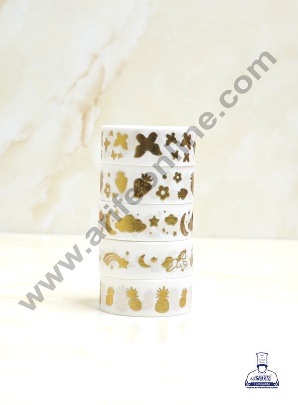 Cake Decor Golden Glow Washi Tape Self-Adhesive Masking Tape Roll Set - Golden | Design-01