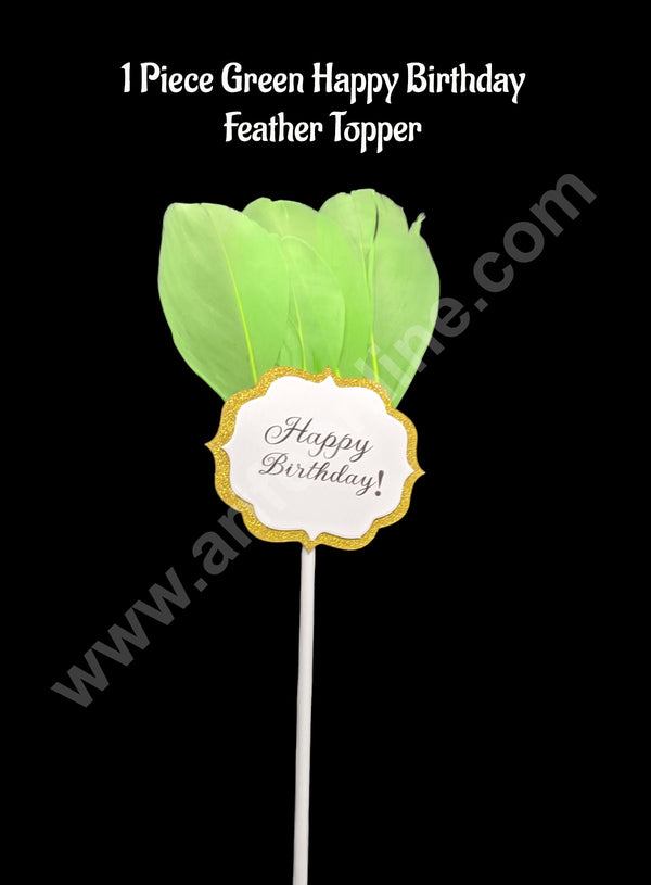 CAKE DECOR™ 1 Piece Green Happy Birthday Feather Topper For Cake Decoration