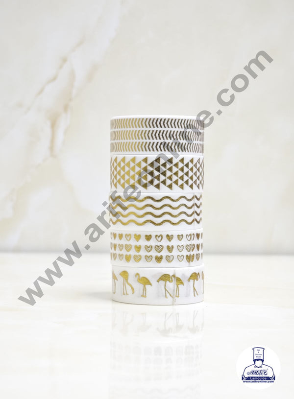 Cake Decor Golden Glow Washi Tape Self-Adhesive Masking Tape Roll Set - Golden | Design-02