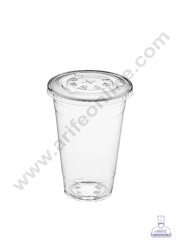 CAKE DECOR™ 10 Piece Clear Plastic Disposable Milkshake | Smoothie | Juice | Drinking Cups / Glass with Flat Lid