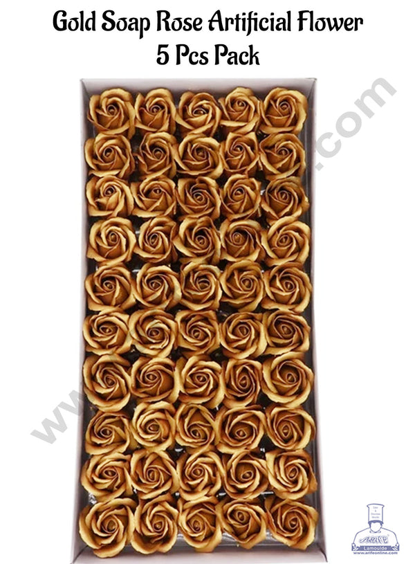 CAKE DECOR™ Gold Rose Artificial Flower For Cake Decoration ( 5 pc pack )