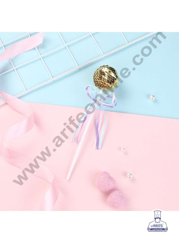 CAKE DECOR™ Gold Bling Bling Sequence Lollipop Ball Toppers For Cake and Cupcake Decoration