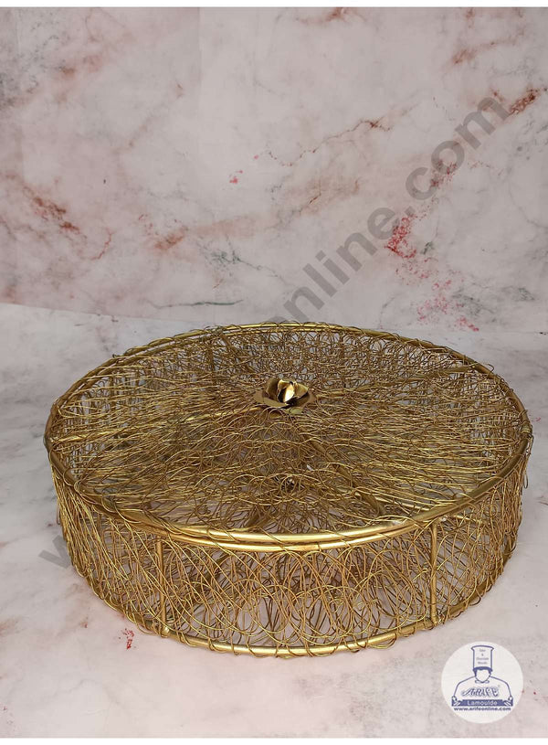 CAKE DECOR™ Golden Metal Mesh Wired Round Gift Hamper Basket ( SBSCS-M-004 )