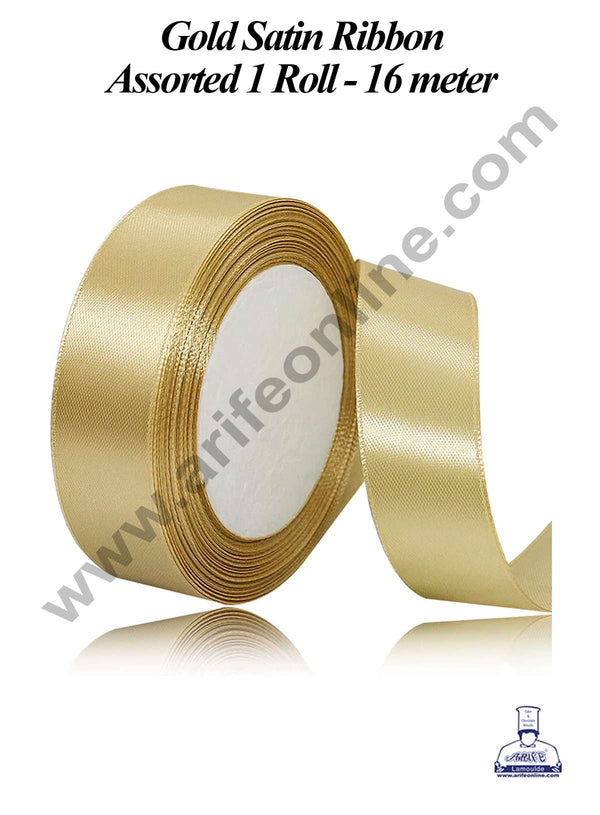 CAKE DECOR™ 1 Roll Gold Satin Ribbon | Gift Wrapping | Decoration (SBR-SR-03)