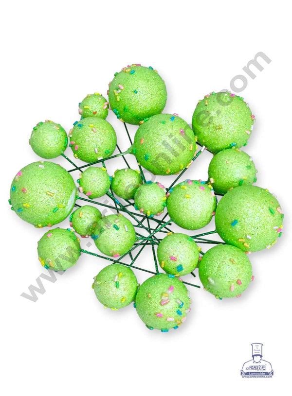 CAKE DECOR™ Glitter Green with Sprinkles Faux Balls Topper For Cake and Cupcake Decoration - ( 20 pcs Pack )