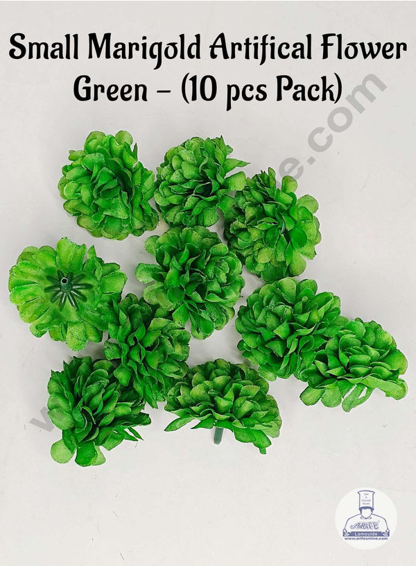 Cake Decor™ Small Marigold Artificial Flower For Cake Decoration – Green( 10 pcs Pack )