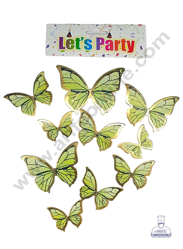 CAKE DECOR™ 10 pcs Let's Party Green with Black Lines Butterfly Paper Topper For Cake And Cupcake