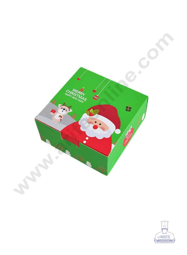 CAKE DECOR™ Merry Christmas Santa Claus Print Box Gift Box | Candy Box | Cookies Box | Sweet Treats Box - Green (10 Pcs Pack)