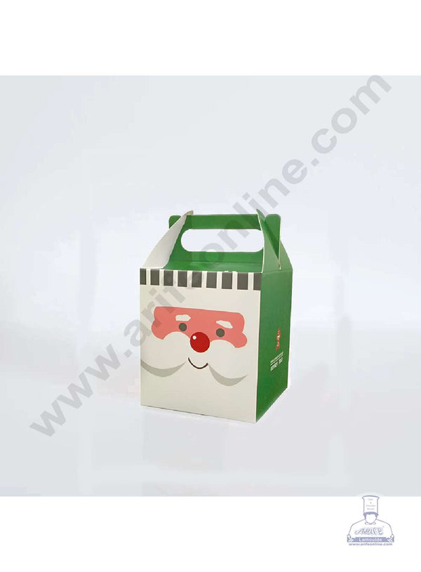 CAKE DECOR™ Simple Santa Claus Theme Print Box with Handle Gift Box | Candy Box | Cookies Box | Sweet Treats Box - Green (10 Pcs Pack)