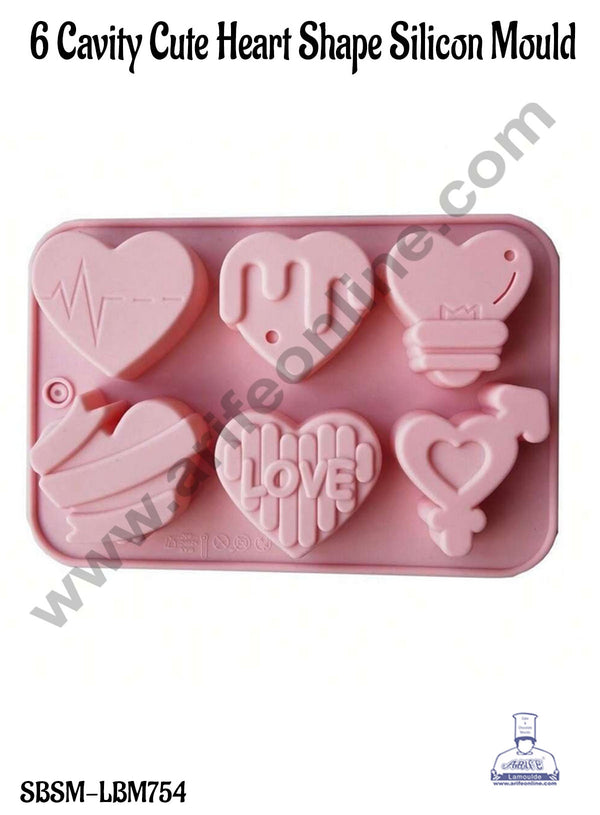 CAKE DECOR™ 6 Cavity Cute Heart Shape Silicone Chocolate Mould (SBSM-LBM754)