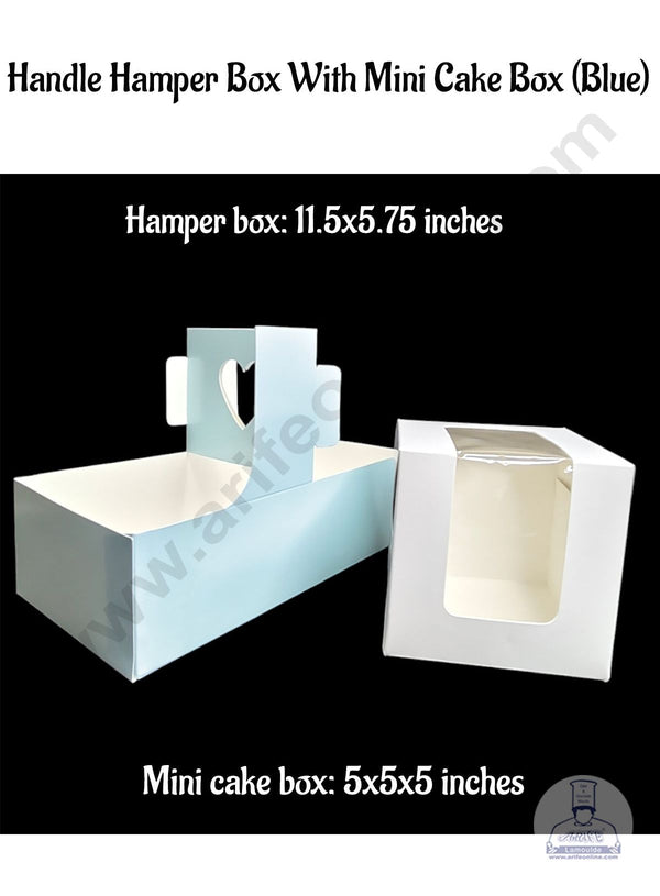 CAKE DECOR™ Handle Hamper Box With Mini Cake Box (Blue)  | Gift Box | Gift Bag With Handle (1 Pcs Pack)