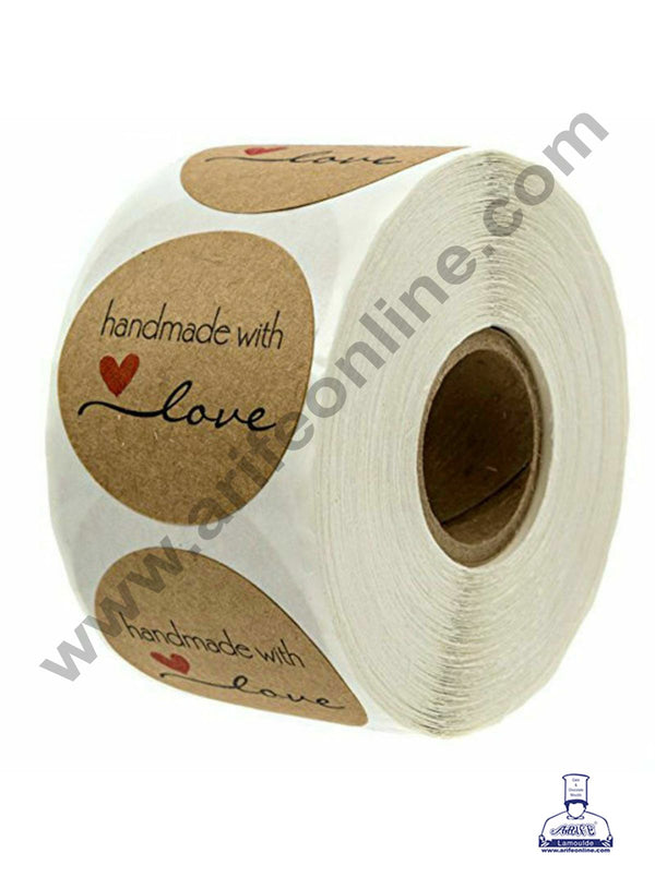 CAKE DECOR™ 1 Roll 500pcs Handmade With Love Self Adhesive Paper Sticker Labels 25mm