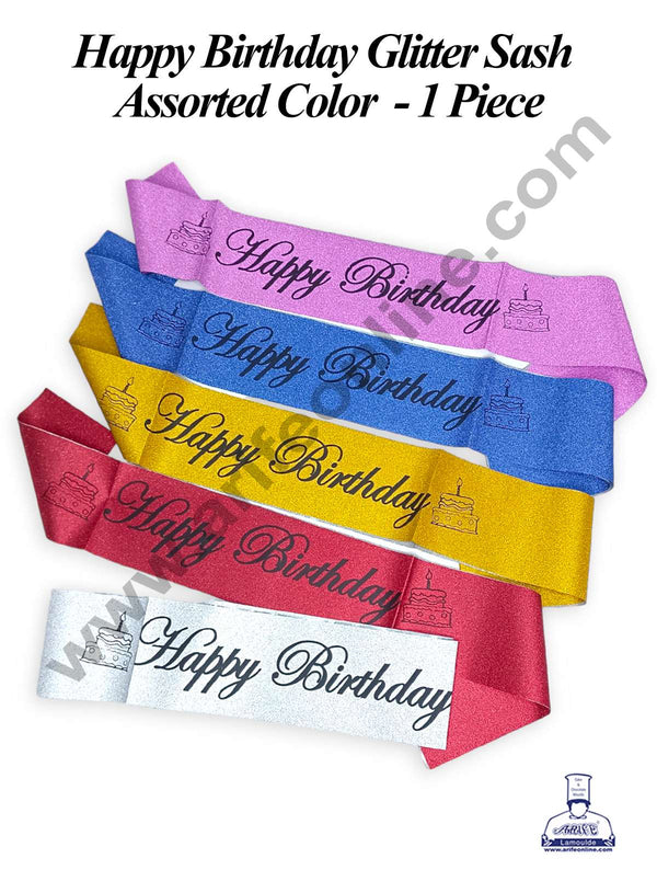 CAKE DECOR™ 1 Piece Happy Birthday Glitter Sash | Party Supplies - Assorted Color