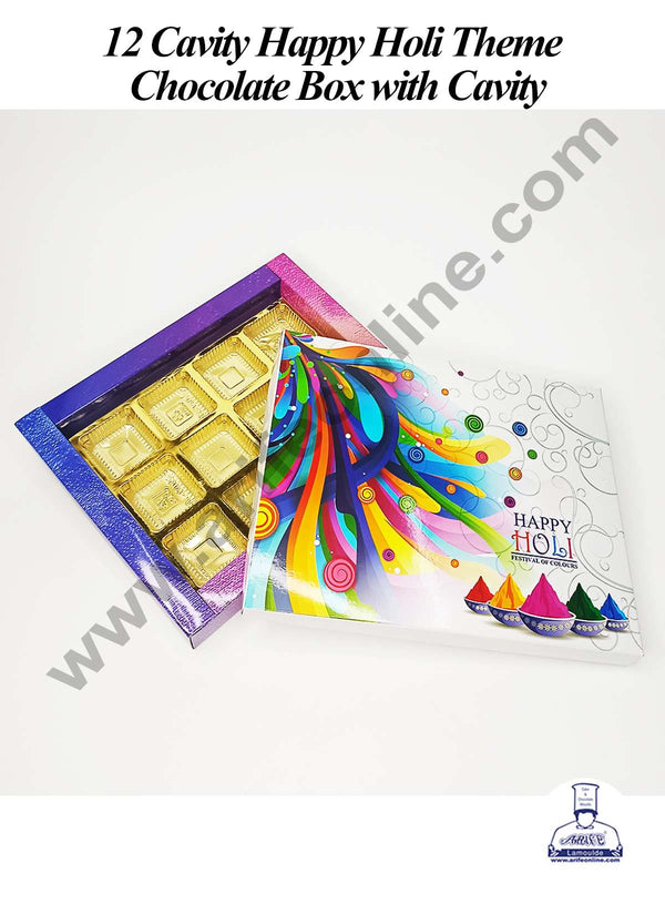 CAKE DECOR™ 12 Cavity Holi Theme Chocolate Box with Cavity | Sweet Delights | Gift Box - 1 Piece