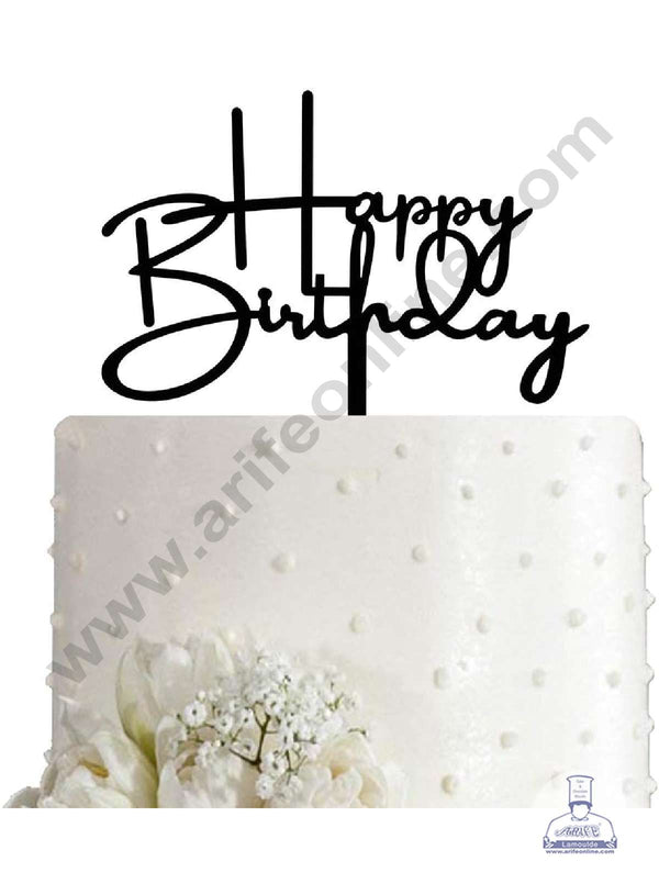 CAKE DECOR™ Black Acrylic Simple Happy Birthday Cake Topper SBMT-N-003
