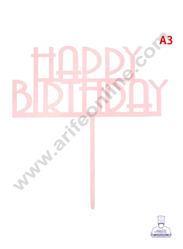 CAKE DECOR™ Pink Mirror Finishing Acrylic Happy Birthday Cake Topper SBMT-N-007