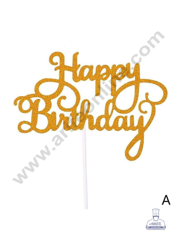 CAKE DECOR™ Gold Glitter Happy Birthday Paper Topper Cake Topper Cake Decoration (SBPT-GGold)