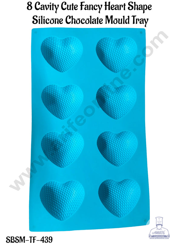 CAKE DECOR™ 8 Cavity Cute Fancy Heart Shape Silicone Chocolate Mould Tray | Soap, Candle and Muffin Mould