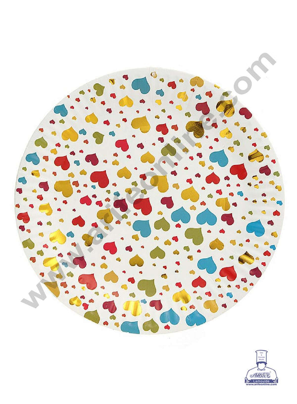 CAKE DECOR™ 9 inch Hearts Paper Plates | Disposable Plates | Birthday | Party | Occasions | Round Plates - Pack of 10