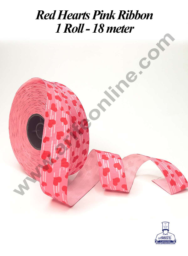 CAKE DECOR™ 1 Roll Red Hearts Pink Ribbon | Gift Wrapping | Decoration (SBR-PR-06)