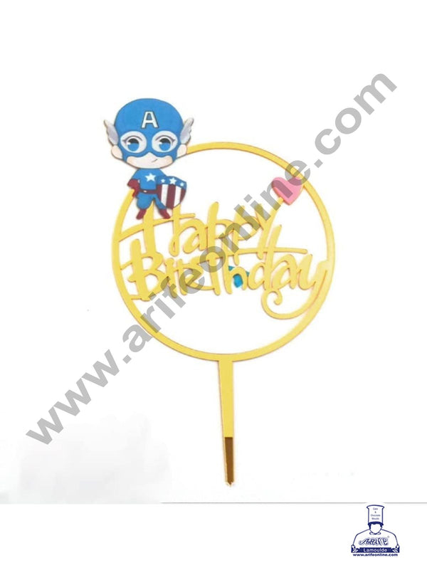 CAKE DECOR™ 5 Inch Imported Printed Cake and Cupcake Topper - Acrylic Round Baby Captain America Happy Birthday Topper - 11