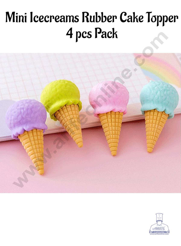 CAKE DECOR™ 4 Piece Mini Ice creams Rubber Cake Topper - 4 Pcs Set (SBT-R-004)