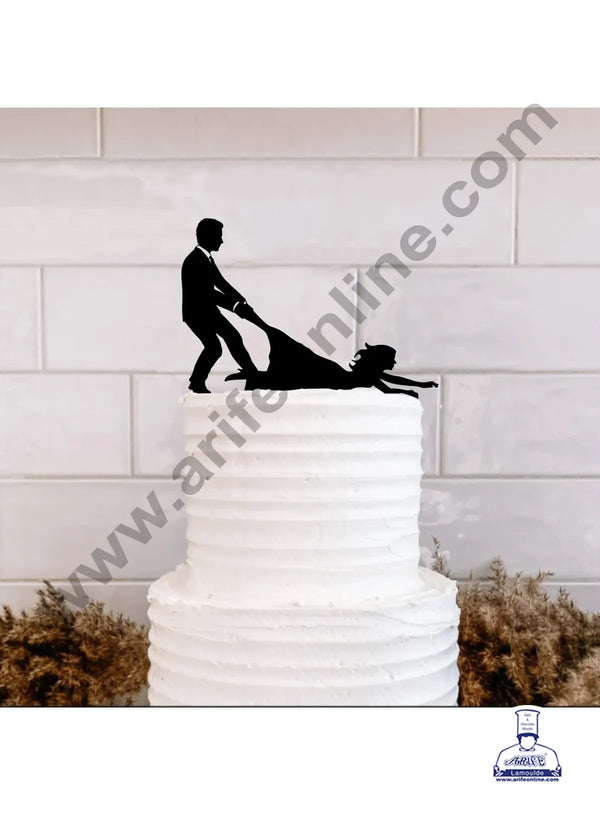 CAKE DECOR™ 5 inch Acrylic Couple Cutout Boy Dragging Topper Cake Decoration Dessert Decoration