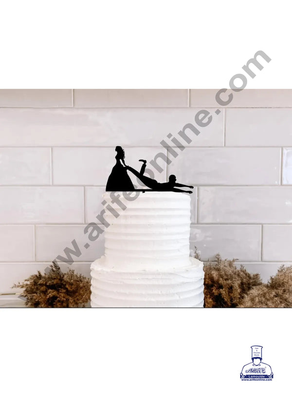 CAKE DECOR™ 5 inch Acrylic Couple Cutout Girl Dragging Topper Cake Decoration Dessert Decoration