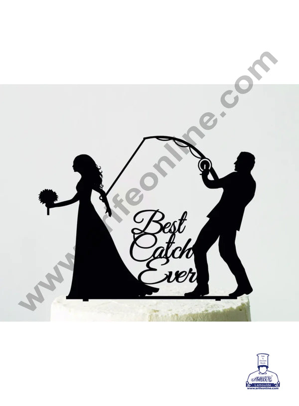 CAKE DECOR™ 5 inch Acrylic Simple Wedding Couple Best Catch Ever Cutout Cake Topper Cake Decoration Dessert Decoration