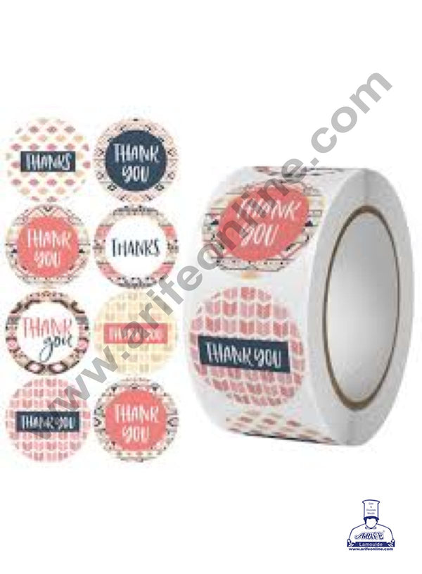 CAKE DECOR™ 1 Roll 500pcs Geometric Designs Thank You Self Adhesive Paper Sticker Labels 25mm