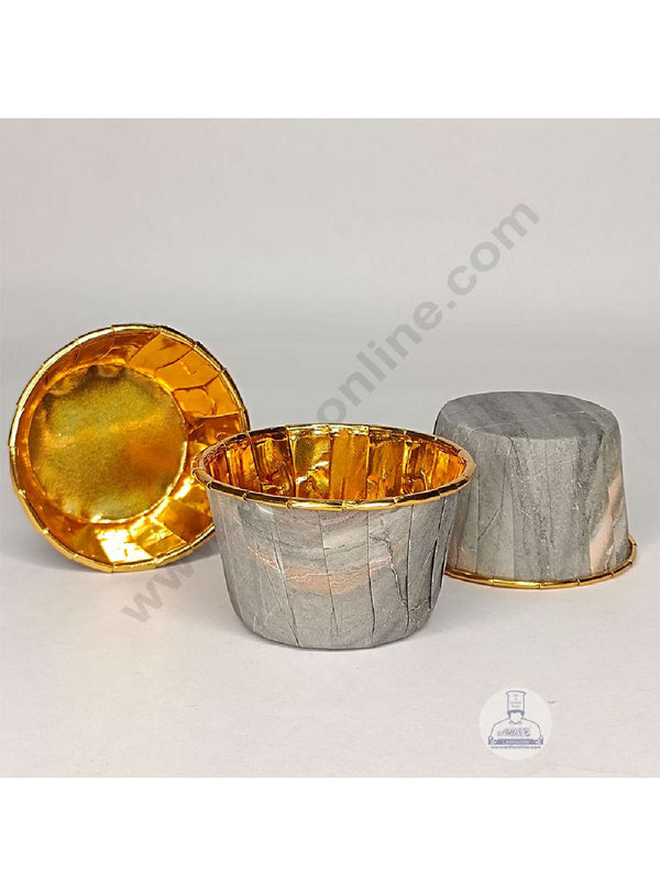 CAKE DECOR™ Marble Theme Golden Foil Coated Paper Muffin Cups - Grey (50 Pcs)