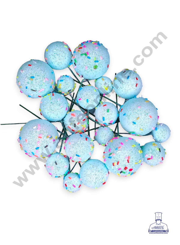 CAKE DECOR™ Glitter Light Blue with Sprinkles Faux Balls Topper For Cake and Cupcake Decoration - ( 20 pcs Pack )