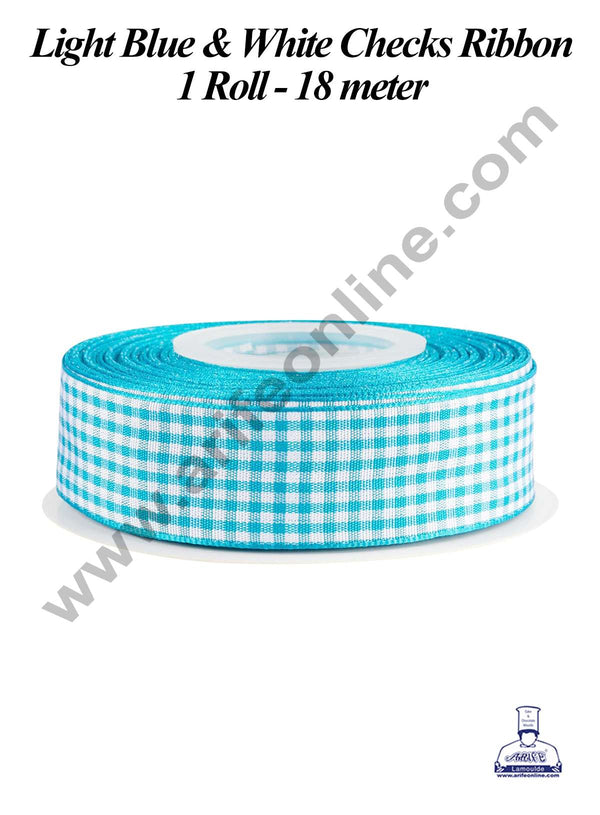 CAKE DECOR™ 1 Roll Light Blue & White Checks Ribbon | Gift Wrapping | Decoration (SBR-PR-05)
