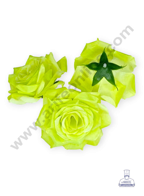 CAKE DECOR™ Large Rose Artificial Flower For Cake Decoration – Light Green ( 5 pc pack )