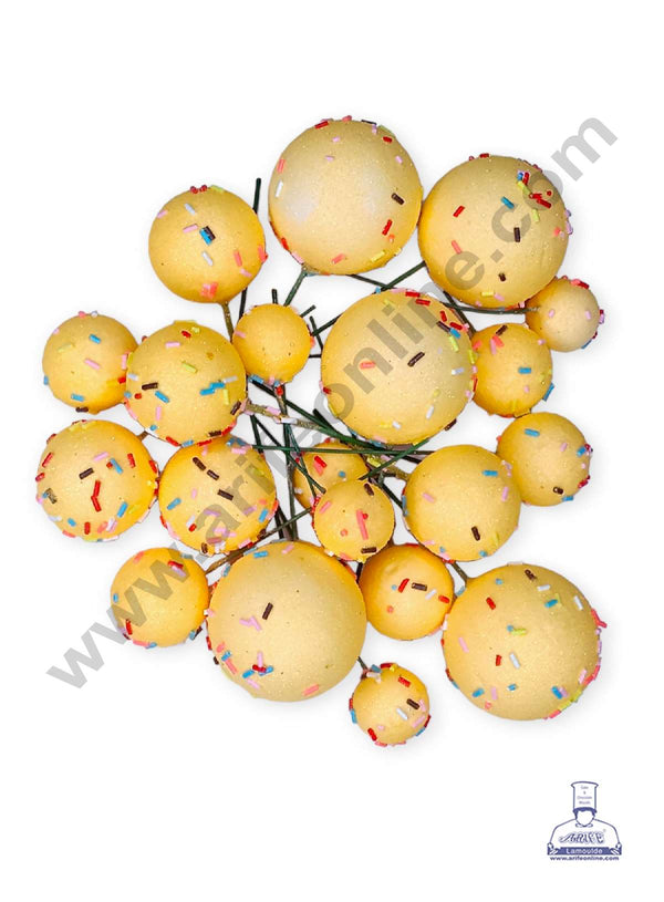 CAKE DECOR™ Glitter Light Mango with Sprinkles Faux Balls Topper For Cake and Cupcake Decoration - ( 20 pcs Pack )