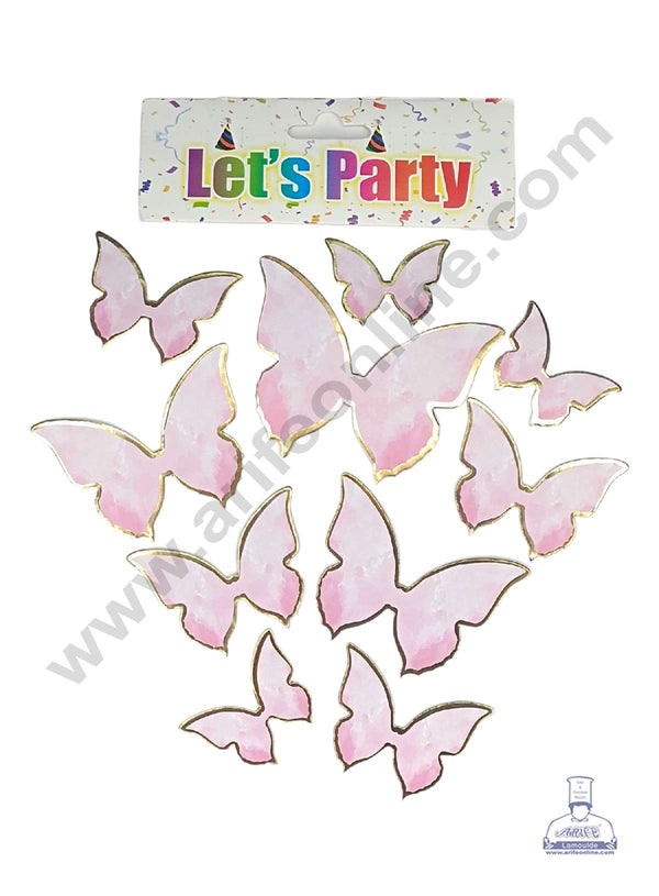CAKE DECOR™ 10 pcs Let's Party Pink Cloudy Theme Butterfly Paper Topper For Cake And Cupcake