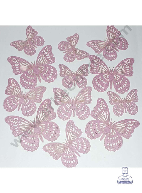 CAKE DECOR™ 12 pcs Glitter Light Purple Imported Butterfly Paper Topper For Cake And Cupcake