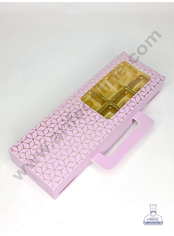 CAKE DECOR™ 12 Cavity Rectangle Shape 3D Cube Print Chocolate Box with Cavity, Clear Window & Handle ( 10 Piece Pack ) - Light Purple