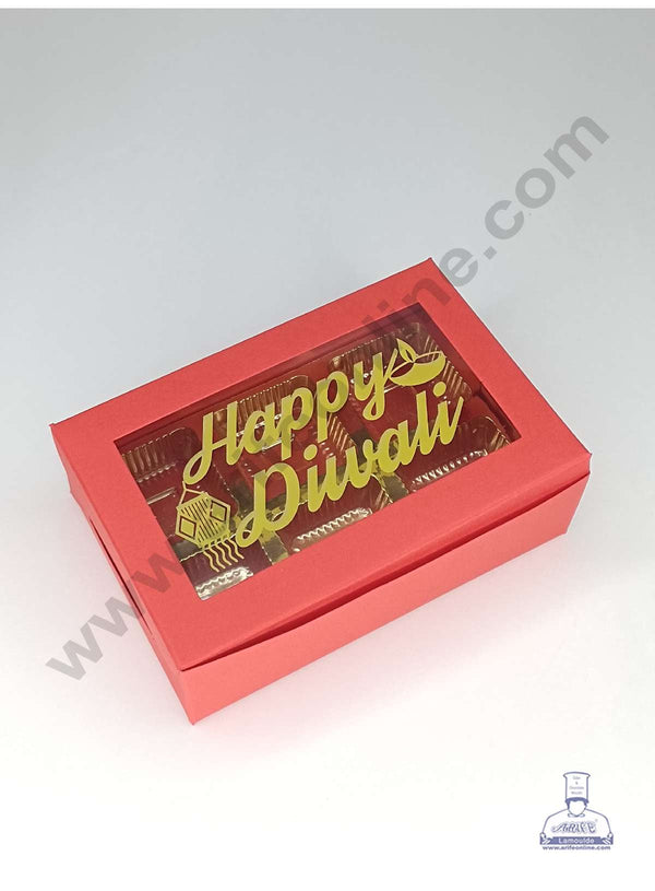 CAKE DECOR™ 6 Cavity Orange Chocolate Box with Happy Diwali Print on Clear Window & Cavity ( 10 Piece Pack ) - Orange