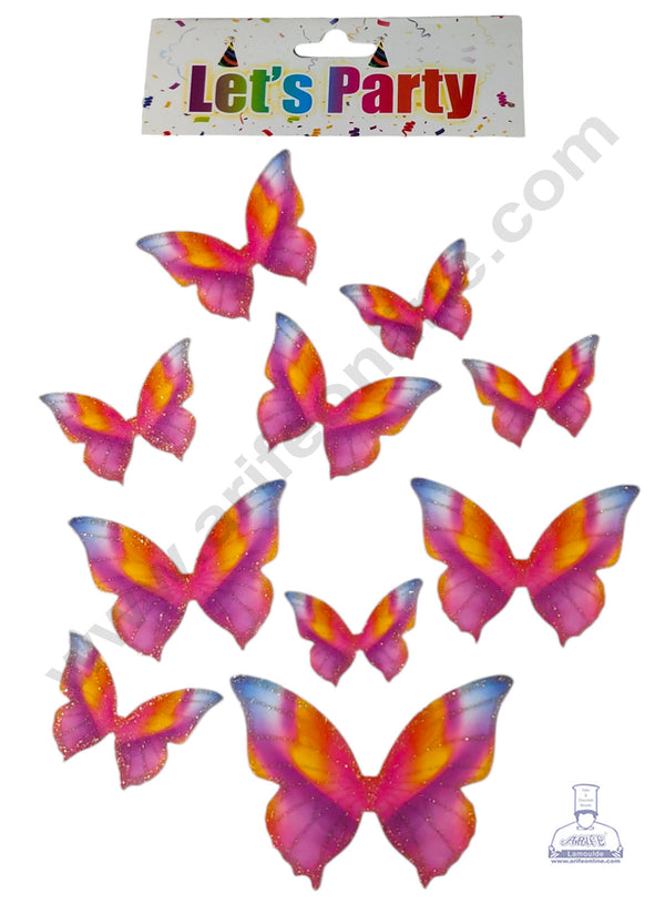 CAKE DECOR™ 10 Pcs Let's Party Multi Color Shade Glitter Butterfly Paper Topper For Cake And Cupcake