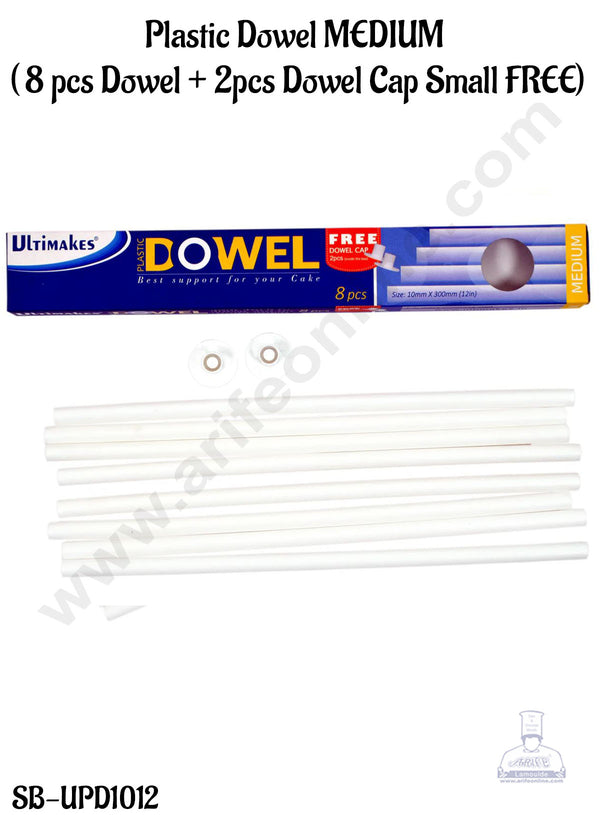 Ultimakes Plastic Dowel Medium (8 Pcs Dowel + 2pcs Dowel Cap Small FREE)