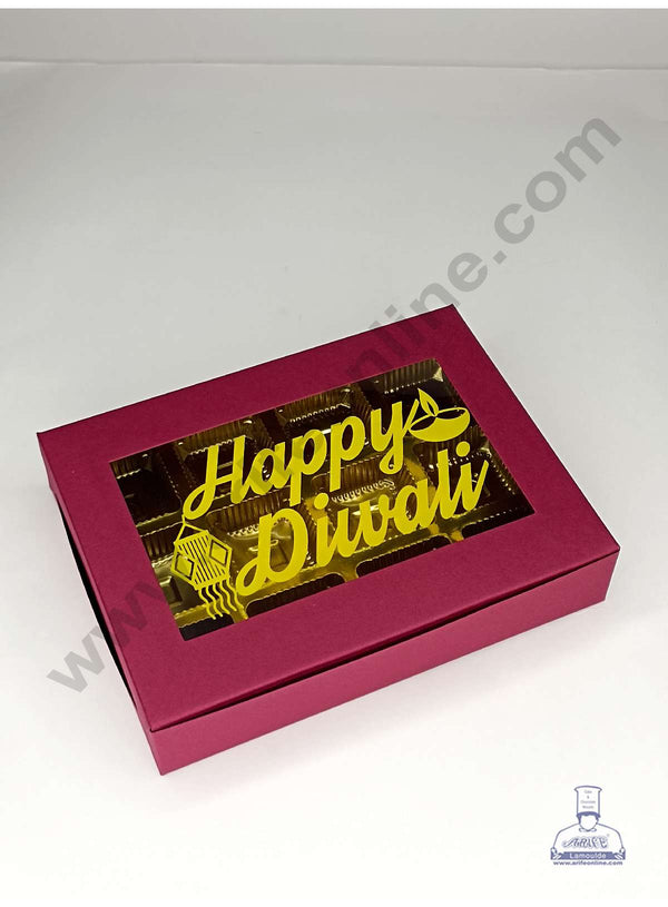 CAKE DECOR™ 12 Cavity Maroon Chocolate Box with Happy Diwali Print on Clear Window & Cavity ( 10 Piece Pack ) - Maroon