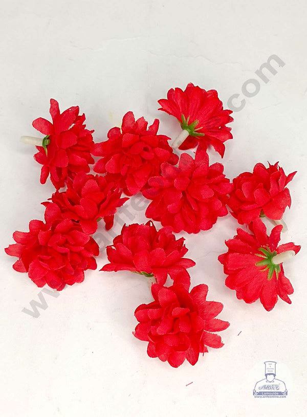 CAKE DECOR™ Mini Dahlia Artificial Flower For Cake Decoration – Red ( 10 pc pack )