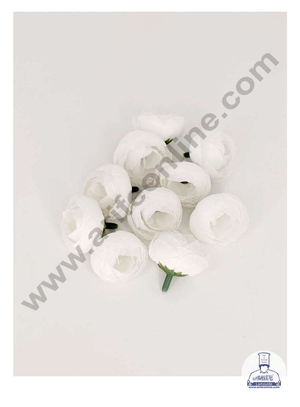 CAKE DECOR™ Small Peony Artificial Flower For Cake Decoration – White ( 10 pc pack )