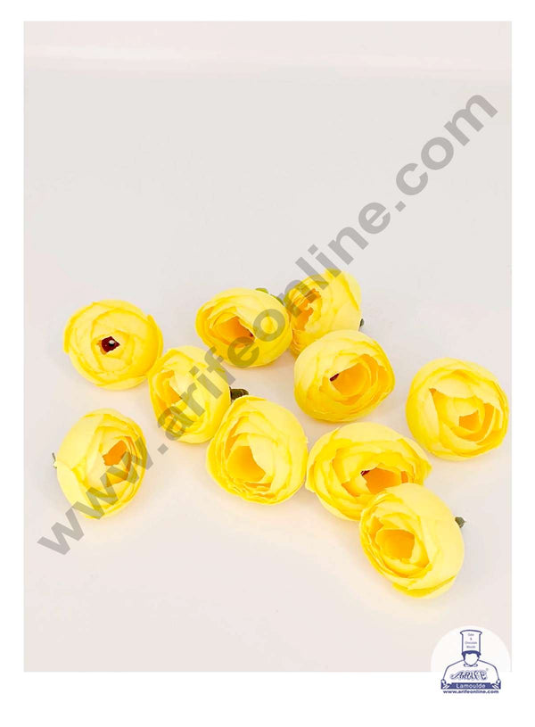 CAKE DECOR™ Small Peony Artificial Flower For Cake Decoration – Yellow ( 10 pc pack )